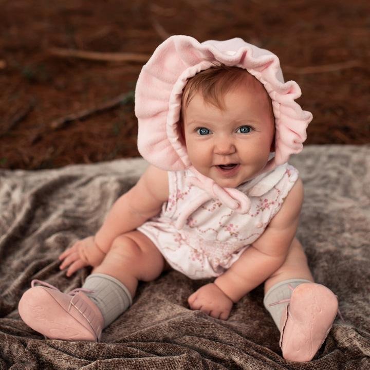 Girls Pink Ribbon Fleece Bonnet for Infants & Toddlers 3-6 Months